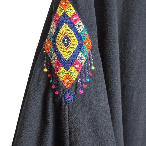 Johnny Was Navy Embroidered Blue Geometric Pink Dial Orange Poncho Top Tunic L - Picture 6 of 11